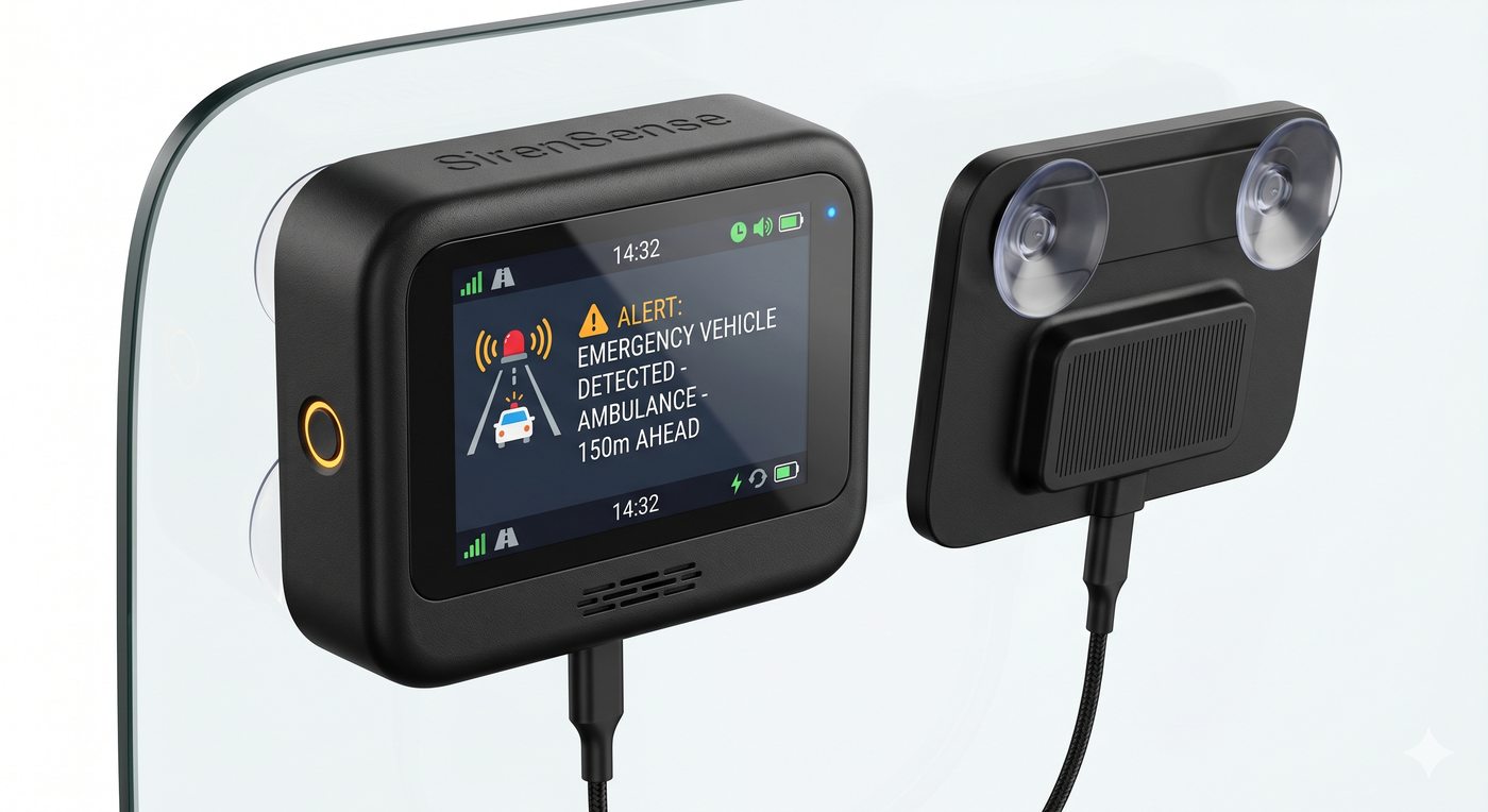 SirenSense interface shown inside a vehicle