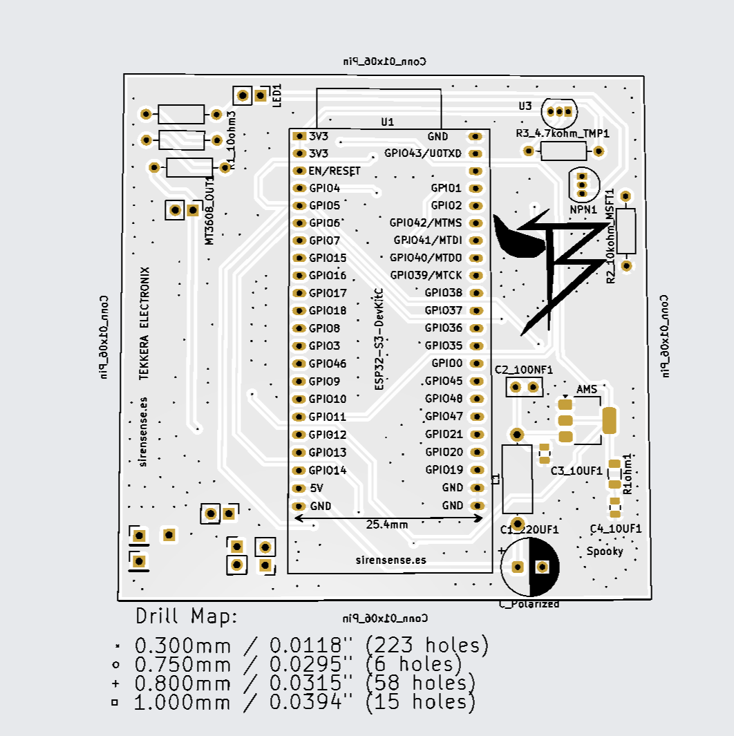 SirenSense main PCB — ESP32-S3 DevKit